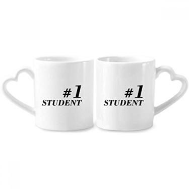Imagem de Número 1 Conjunto de canecas de porcelana para casais, alunos, professores, alunos, coração