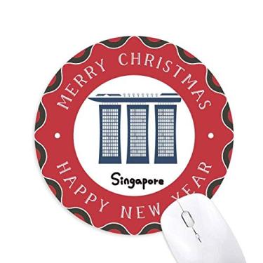 Imagem de DIYthinker Mouse Pad Singapura Marina Bay Sands Feliz Natal redondo borracha