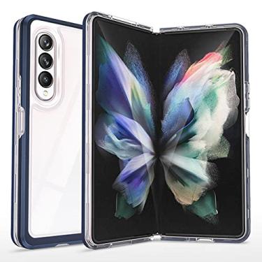 Imagem de Capa traseira rígida transparente para Samsung Z Fold 4 para Samsung Z Fold 4 à prova de choque dobrável para fold4 w22, azul escuro, para Z Fold 4