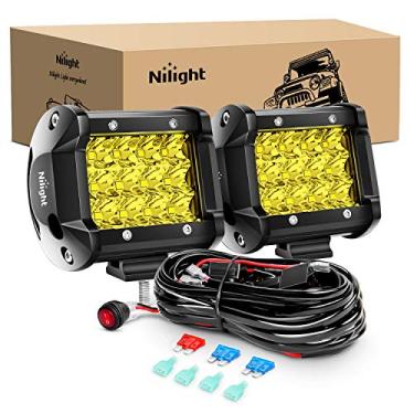 Imagem de Nilight Barra de luz de LED 2 pçs 4 polegadas 36W âmbar tripla fileira de luz LED barra de luz 3600LM à prova d'água Led Off Road luzes com kit de fiação 16AWG - 2 chumbo, garantia de 2 anos