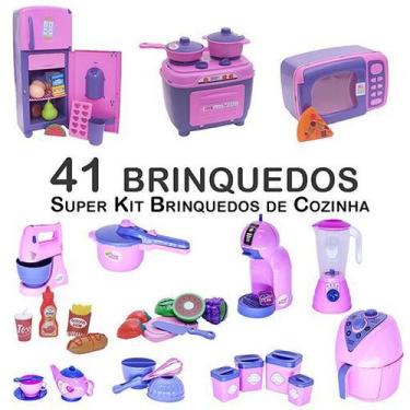 Imagem de Kit Infantil Comida Geladeira Fogão Microondas Panela 41P - Zuca Toys