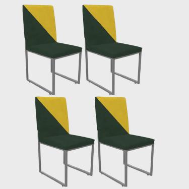 Imagem de Kit 04 Cadeira Office Stan Duo Sala de Jantar Industrial Ferro Cinza Suede Verde e Amarelo - Ahazzo Móveis