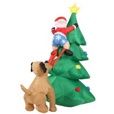 Imagem de Decoração de Natal Inflável, árvore de Natal Ao Ar Livre Led Decoração Luminosa Mordida de Cachorro Decoração de árvore de Natal do Velho, Férias Ao Ar Livre Festa Ao Ar Livre Decorações de Jardim (Plugue UE 220-240V)