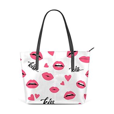 Imagem de Bolsa de ombro feminina sacola de couro para compras grande trabalho rosa lábios sem costura bolsa casual