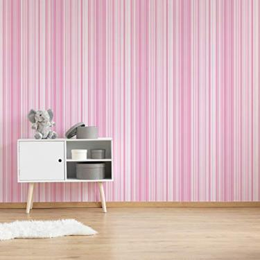 Imagem de Papel de Parede Listrado Tons de Rosa 57x270cm