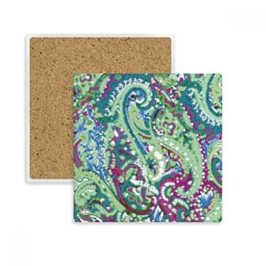 Imagem de Porta-copos quadrados abstratos de plantas verdes com estampa de folhas e suporte de subplaca para caneca