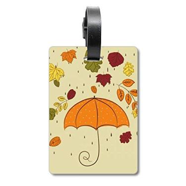 Imagem de Saco de viagem com estampa de folhas guarda-chuva, chuva, chuva, pingo, etiqueta para cartão de bagagem