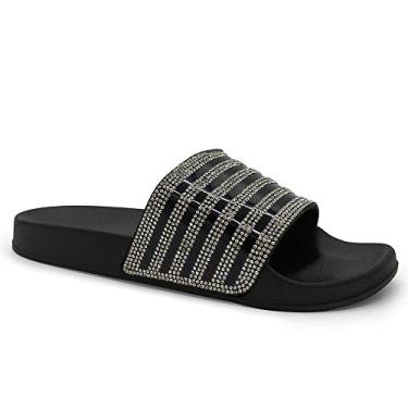 Imagem de FUNKYMONKEY Sandálias femininas com strass e glitter, plataforma, Preto 02, 36