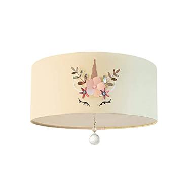 Imagem de Luminária Plafon Infantil Unicórnio Cúpula Crú 30x15 2E27