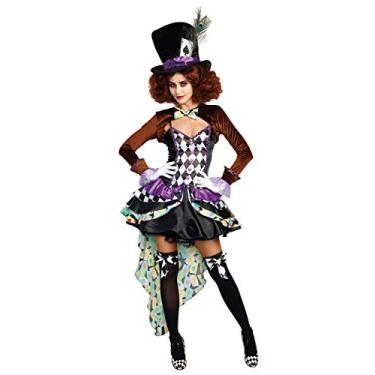 Imagem de Dreamgirl Fantasia feminina de Chapeleiro Maluco para adultos, fantasia de Halloween caprichosa e extravagante, Multi, M
