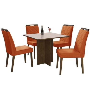 Imagem de Mesa de Jantar Los Angeles 90x90cm com 4 Cadeiras Cor Canela Off White com Tecido Cobre