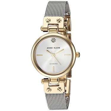Imagem de Anne Klein Relógio feminino de malha com mostrador de diamante genuíno, Prata/ouro