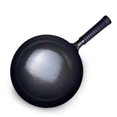 Imagem de Panela de ferro preta com escama de peixe, woks de ferro martelado à mão chinesa, frigideiras de mexer, panela antiaderente sem revestimento, menos óleo, fácil de limpar (diâmetro 34 cm/13,38 pol)