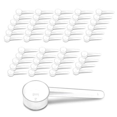 Imagem de Conjunto de 50 colheres medidoras com alça curta – 1 colher de chá (5 ml) colheres de plástico branco para café, grãos, proteína, especiarias, pós e outros produtos secos, livre de BPA, utensílios de cozinha medidos, cabe em frascos