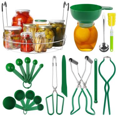 Imagem de Kalolary Kit inicial de conservas de cozinha – 19 peças de suprimentos com rack, pinça, funil, levantador de jarra para frutas, legumes e picles