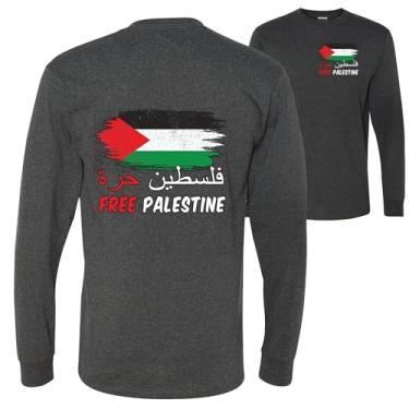 Imagem de wild custom apparel Bandeira da Palestina gratuita frente e verso mangas compridas masculinas, Preto mesclado, P