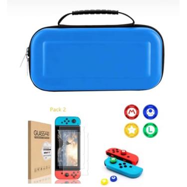 Imagem de Case Capa Estojo Para Nintendo Switch Oled Porta Jogos Duas Película De Vidro + 4 Grip Mario Personalizado Luxephagames (Nintendo Switch)