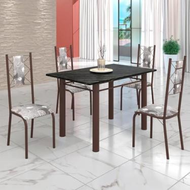Imagem de Conjunto Sala de Jantar Bahia Mesa Tubo 120x75cm Tampo Pedra Ardósia Indiana com 4 Cadeiras Paraopeba/marrom