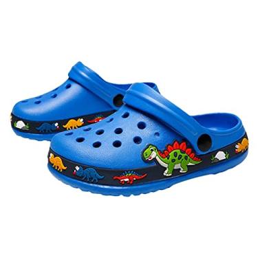 Imagem de OHSNMAKSL Pantufas para crianças pequenas | Sapatos de jardim sem cadarço para meninos e meninas | Sapatos aquáticos, tênis de desenho animado para crianças, praia, piscina, chuveiro, Blue B, 8 Toddler