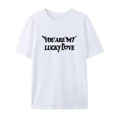 Imagem de Camisetas You are My Lucky Love com estampa de coração combinando, perfeitas para casais e dia dos namorados, Branco, P