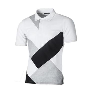 Imagem de BAFlo Nova camiseta masculina de manga curta patchwork tamanho europeu, Branco, M