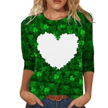 Imagem de Camisetas femininas do Dia de São Patrício Shamrock Lucky camisetas verdes túnica 2024 roupas modernas do dia de São Patrício, Branco, 3G