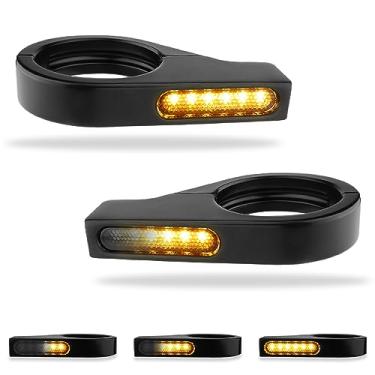 Imagem de TSUNG Luzes de seta LED montadas em garfo de motocicleta 39-41 mm luz âmbar sequencial com indicador de suporte para Cruiser, bicicleta de rua e motocicletas de turismo (preto-âmbar (39-41 mm))