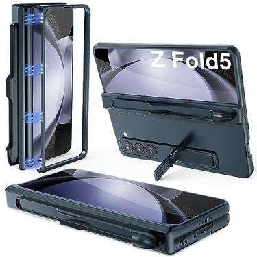 Imagem de GOHHME Capa para Samsung Galaxy Z Fold 5 com proteção magnética de dobradiça S suporte para caneta protetor de tela embutido, suporte ajustável, proteção da câmera e capa de policarbonato fina à prova de choque de luxo (cinza verde)
