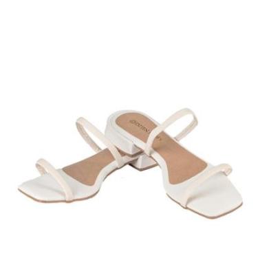 Imagem de Sandália Tamanco Dourado Salto Bloco Baixo Tiras Macias Confortável Lançamento-Feminino