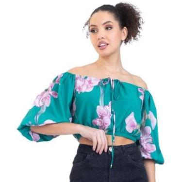 Imagem de Blusa Onça Preta Cropped Ciganinha IV23 Verde Feminino-Feminino