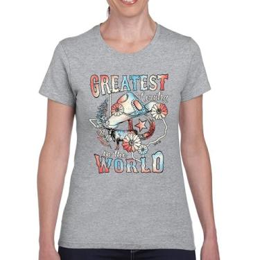 Imagem de Camiseta feminina Greatest Country in The World Cowgirl Cowboy Girlfriend Southwest Rodeo Country Western Rancher, Cinza, P