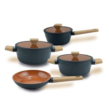 Imagem de Jogo De Panelas Revestimento Cerâmico Indução Preto 4 Pçs