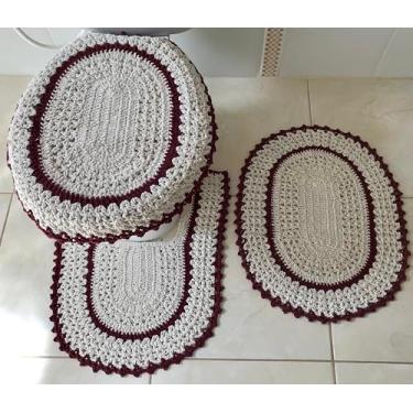 Imagem de Jogo de Tapetes para Banheiro em Crochê Bico Colorido 3 Peças (Bordo)