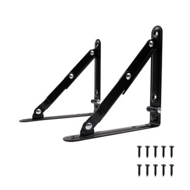 Imagem de Meprotal 2 peças de suporte dobrável de 15 cm suporte de metal resistente dobrável suporte de canto triangular economiza espaço, com parafusos, preto