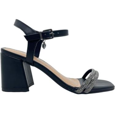 Imagem de Sandália Feminina Salto Grosso Casual Dia a Dia com Strass Ramarim 2334204