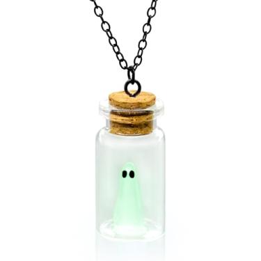 Imagem de NALISASA Colar com pingente de fantasma de Halloween em uma garrafa para crianças, colar fantasma que brilha no escuro, colar fantasma com tampa de garrafa, colar de fantasma, joia gótica de Halloween