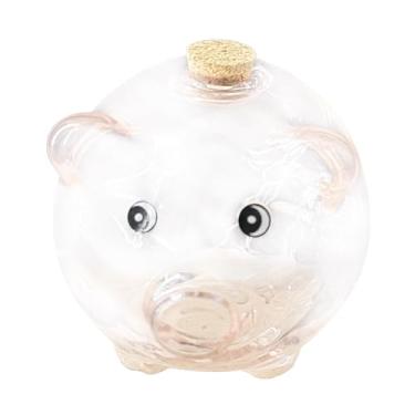 Imagem de Ｂｅｓｇａ Cofrinho de porco de vidro, caixa de dinheiro economizadora, frasco de vidro fofo para entrada de café, Boca redonda rosa