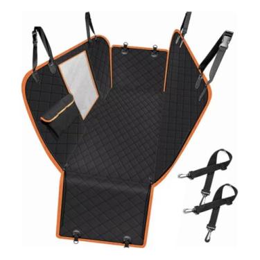 Imagem de Capa Protetora Carro Pet Para Cães e Gatos Para Banco Traseiro, Impermeável, Resistente, Seguro, Reforçado e Espaçoso, com bolsos laterais, cinto e alças de proteção Brashopmall® (Laranja)