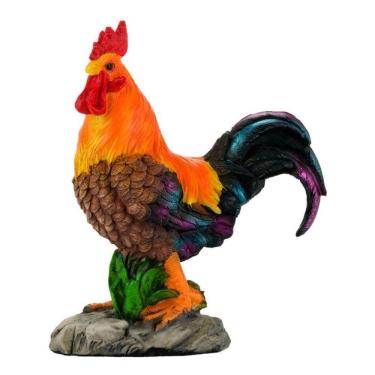 Imagem de Enfeite Rack Sala Cozinha Galo Colorido Realista - 17cm 