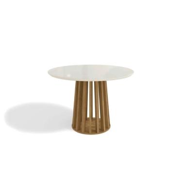 Imagem de Mesa de Sala Jantar Lavanda c/Tampo Madeirado c/ Vidro 105x105cm Nogueira/Off White/Vidro Off White - Kappesberg