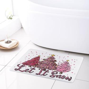 Imagem de LB Tapete de banheiro rosa para árvore de Natal divertido Let It Snow Tapete de banho de inverno floco de neve em branco tapete antiderrapante espuma viscoelástica super absorvente, 61 cm L x 40 cm A
