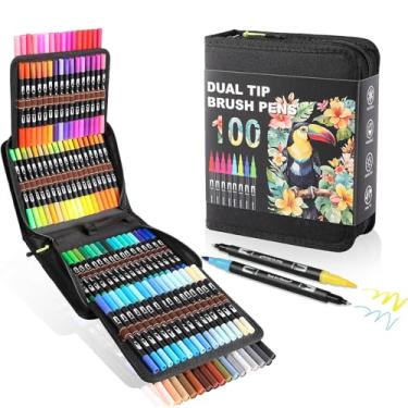 Imagem de TOSHARE Marcadores de ponta dupla, conjunto de marcadores de arte com ponta fina e ponta de pincel para livros de colorir adultos, letras à mão, caligrafia e desenho, kit de materiais de arte