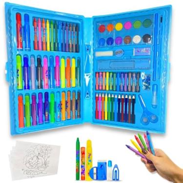 Imagem de Maleta de Pintura Infantil Kit Escolar Estojo Para Colorir (Azul 86 peças)