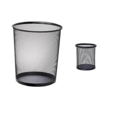 Imagem de Lixeira de Escritorio, Cesto de Lixo 12 litros e Porta Caneta Aramado Redondo Preto 9x10 Gv Office