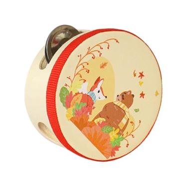 Imagem de Deevoka Pandeiro de madeira Pandeiro de mão Tambor Sino Instrumento musical Pandeiro de fileiras duplas para festa Concerto Jogo Brinquedos Crianças, Urso, 10cm