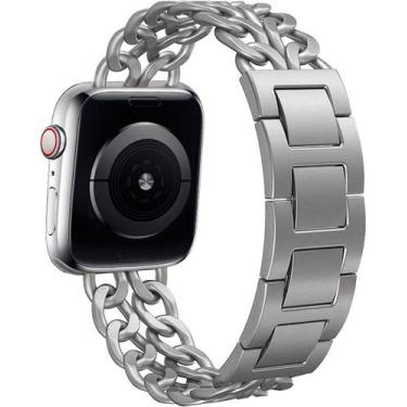 Imagem de Pulseira Compatível com Apple Watch Corrente Prata 44mm - Baú do Vikin