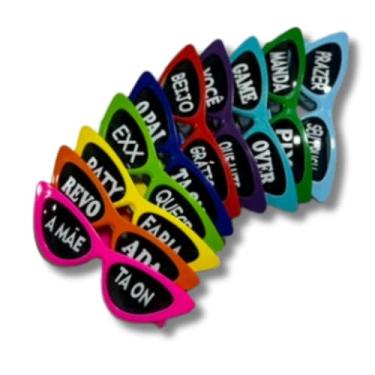 Imagem de Kit 10 Óculos de Sol Gatinho com Frases Divertidas, Proteção UV, para Festa, Balada, Casamento (Colorido)