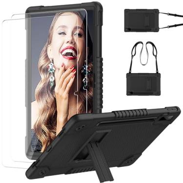 Imagem de Kebiory Capa para Lenovo Tab P12 polegadas 2023 TB370FU e alça de ombro embutida, suporte de caneta para crianças + 2 protetores de tela para Lenovo Tab P12 (preto)