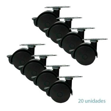 Imagem de 20 Rodizio Duplo 40mm Plastico C/Trava Giratório Moveis Vaso - Desicon