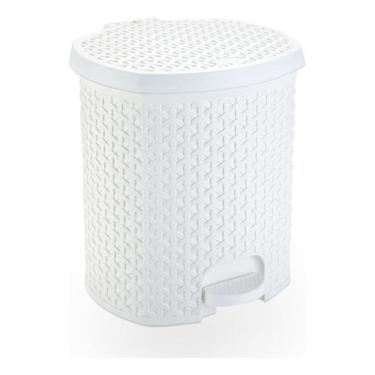 Imagem de Lixeira Pedal Rattan 15 L Cozinha Banheiro Escritorio Branco - Plasnor